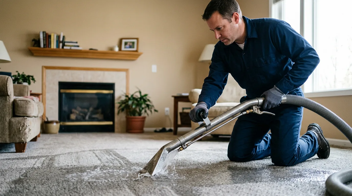 Water damage restoration technician working near Sparta, IL